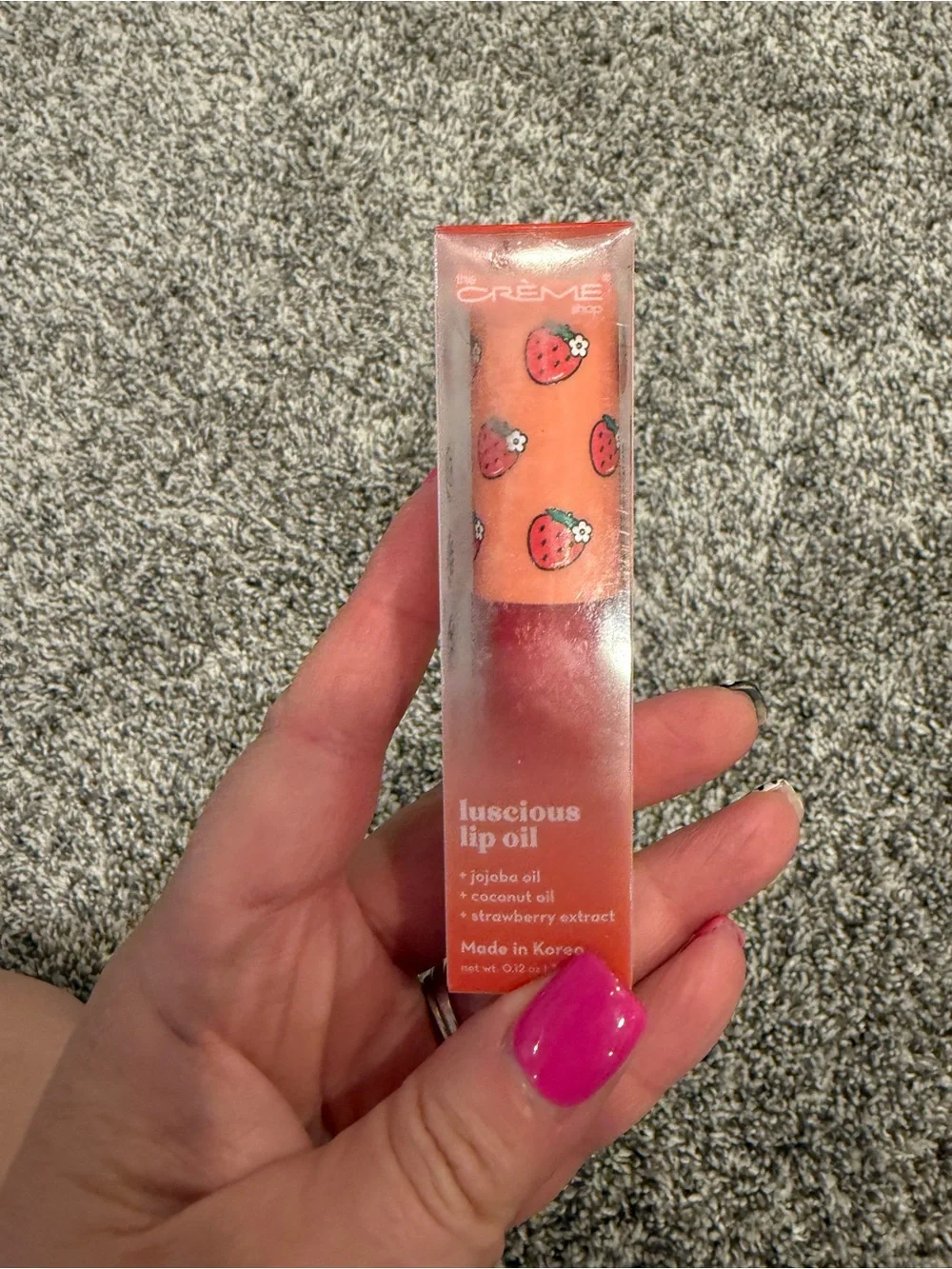 The Crème Shop Luscious Lip Oil Strawberry Jelly Jojoba Coconut Oil NIB
